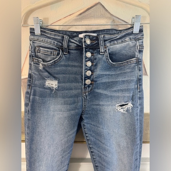 VERVET High Rise Medium Wash Button Up Distressed Skinny Jeans Size 27 - Picture 2 of 10